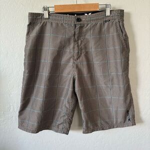 Hurley Men’s size 30 board shorts in check print plaid‎  brown